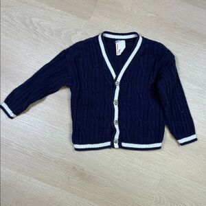 Hanna Andersson 90/ 2-3T Navy Blue Cardigan with White Trim **FLAWED GEM**